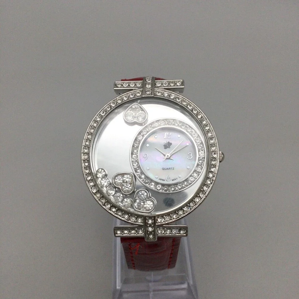Accutime Watch Women 40mm Silver Tone MOP Dial Floating Crystals New Battery